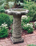 Stone Vine Birdbath with carved vine column in Burnt Umber finish