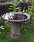 Stone Staddle Birdbath on a textured pedestal in a garden